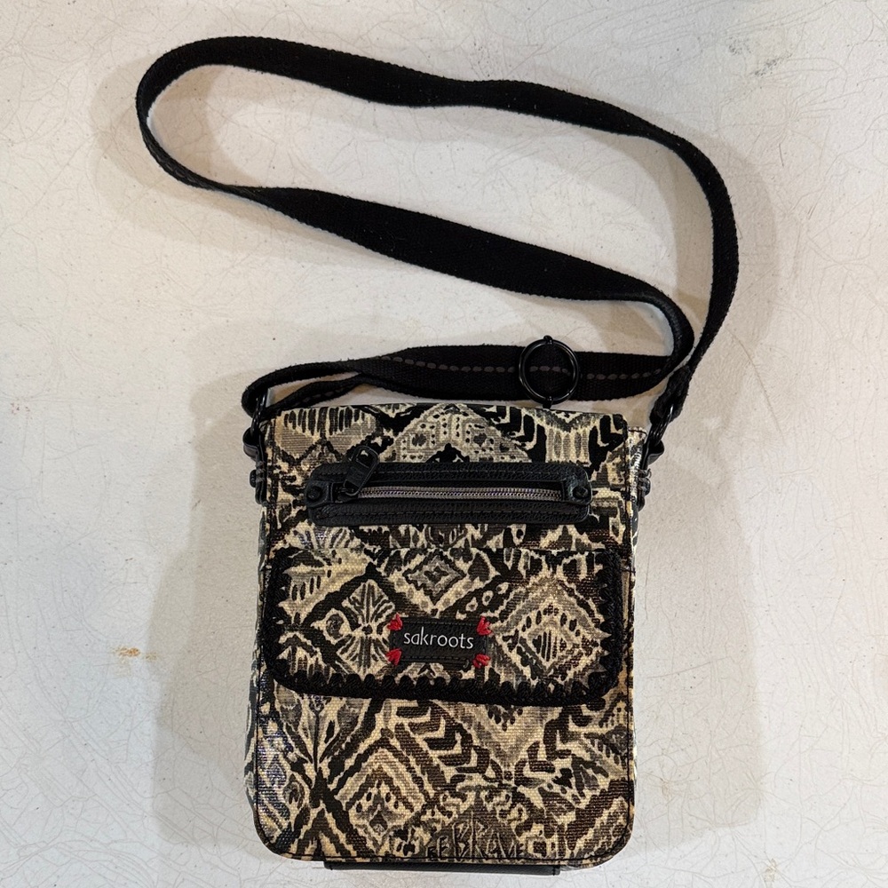 Sakroots Black and Tan Patterned Crossbody Bag